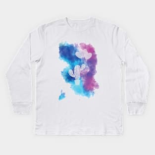 Cactus are my valentine. Heart ballons with watercolor paint Kids Long Sleeve T-Shirt